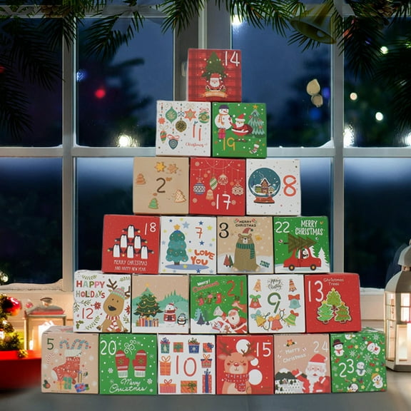 Upgraded 24 Pieces Christmas Calendar Candy Box Christmas Countdown Digital Gift Box Packaging Paper Box Gift Box Q