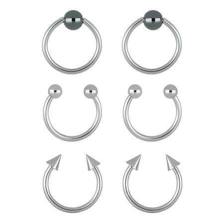 Body Jewelry Unisex 16 Gauge Stainless Steel Horseshoe and Captive Bead Rings, 3-Pack