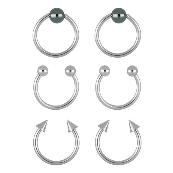 Body Jewelry Unisex 16 Gauge Stainless Steel Horseshoe and Captive Bead Rings, 3-Pack