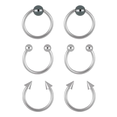 Unisex Stainless Steel Body Jewelry 3-Pack: Horseshoe and Captive Bead Rings, 16 Gauge
