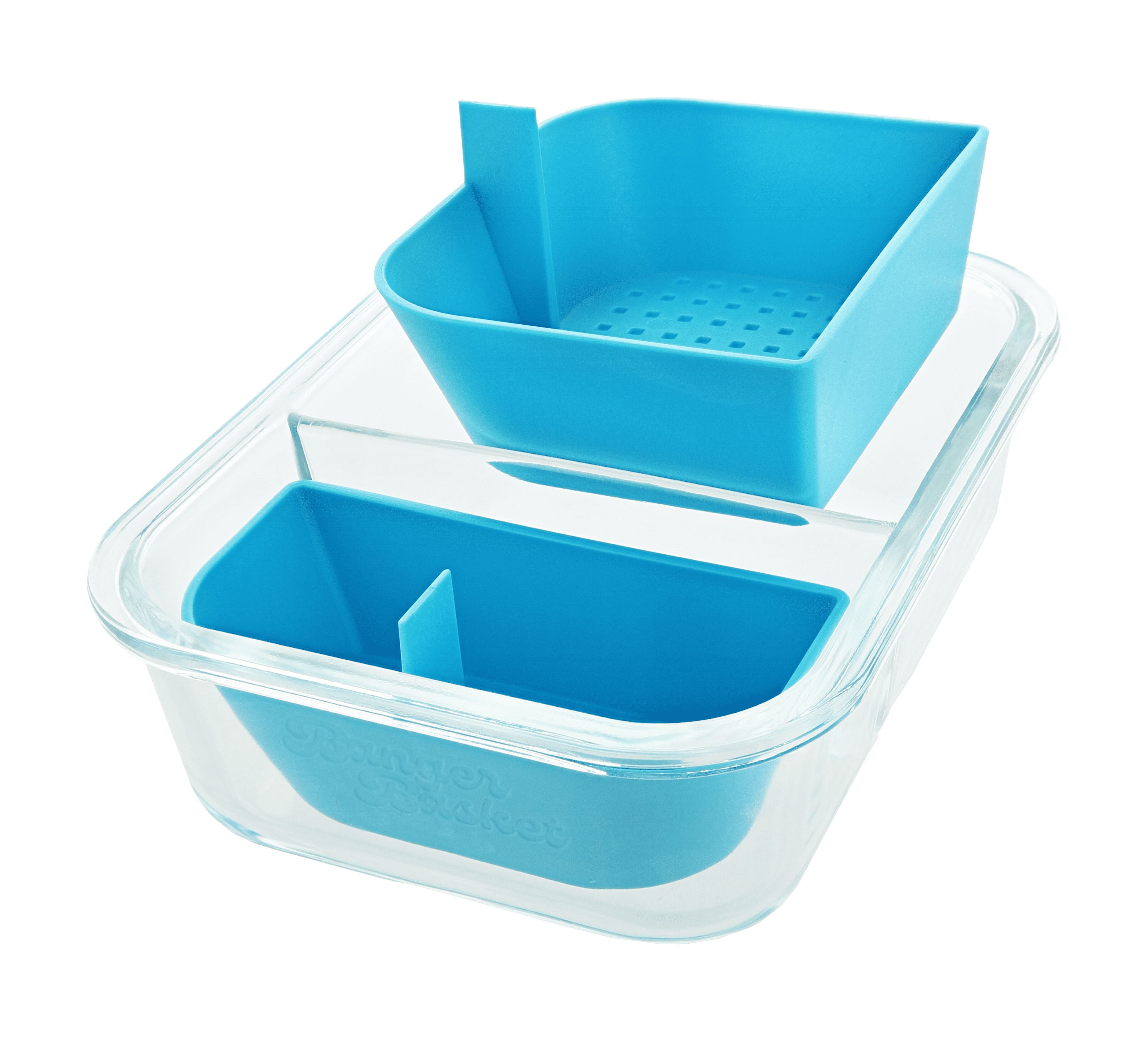 Banger Basket Two Compartment Borosilicate Glass Container Cleaning Tool with Sealable Lid (Blue Dream)