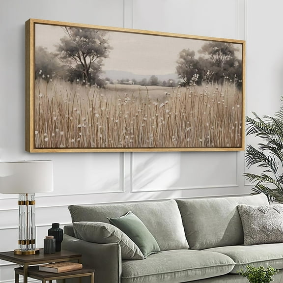 IDEA4WALL Extra Large Framed Canvas Print Wall Art Autumn Field Pastoral Landscape Fine Art Rustic Countryside Illustrations Oversized Artwork Relax/Calm for Room Decor - 60"x30"