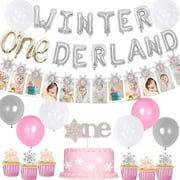 Winter Onederland 1st Birthday Decorations for Princess, One Cake Topper Snowflakes 12 Photo banner