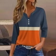 thumbnail image 2 of JULMCOMO 3/4 Sleeve T Shirts for Women Dressy Casual V Neck Button down T Shirts Summer Striped Color Block Print Half Sleeve Tops Boho Loose Pullover Navy S, 2 of 5