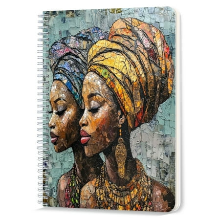 Spiral Notebook,Double-Wire Spiral College Lined Journal Notebook for Study and Notes,100 Pages,5.71x 8.26 in - Mosaic - style Portrait of African Women