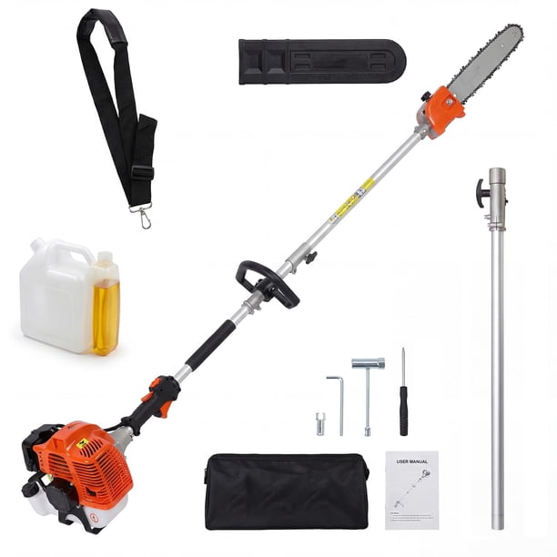 Garvee podadora de altura a gasolina 43 cc con barra de 12 pulgadas y alcance extensible de 9.5 pies, mango antivibración, lubricación automática y liberación rápida