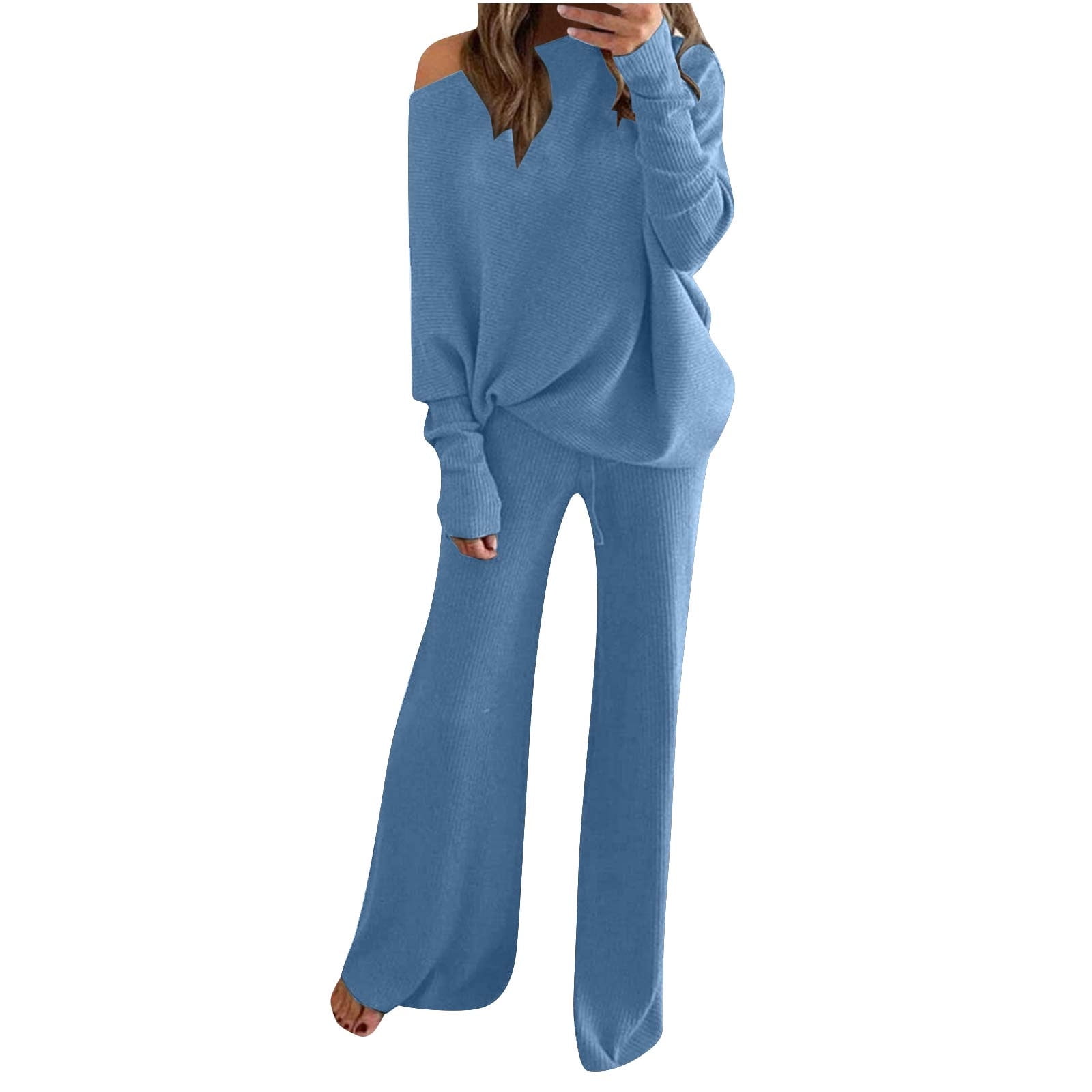 RYDCOT Lounge Sets for Women Petite 2 Piece Long Pants Knit