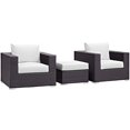 thumbnail image 1 of Modway Convene Wicker Rattan 3-Piece Outdoor Patio Furniture Set in Espresso White, 1 of 7