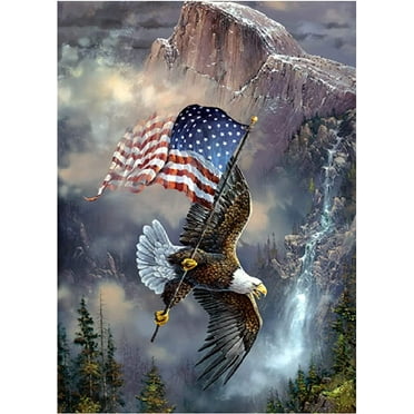 5D DIY Diamond Painting Kits for Adults Kids Eagle American Flag Full Drill Embroidery Cross Stitch Crystal Rhinestone Paintings Pictures Arts Wall Decor Painting Dots Kits 12x16 in