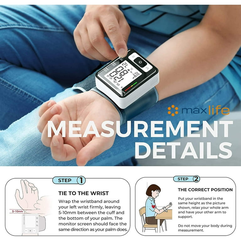 Blood Pressure Monitor for Home Use, Rechargeable Wrist Digital BP Monitor  with Storage Bag Cuff Large LCD Display, 99 * 2 Reading Memory for 2 Users
