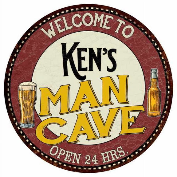 Ken's Man Cave 14" Round Metal Sign Kitchen Bar Wall Decor 100140035017