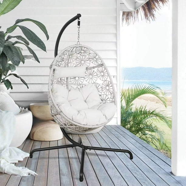 Ulax Furniture Outdoor Egg Chair Hanging Swing Chair with Stand Patio