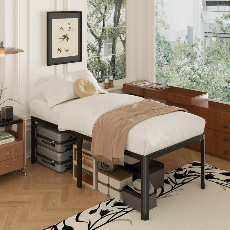 Lutown Teen 22 inch High Twin Bed Frames with Rounded Corner Legs Heavy Duty Metal Twin Size Platform Bed Frame No Box Spring Needed Easy Assembly