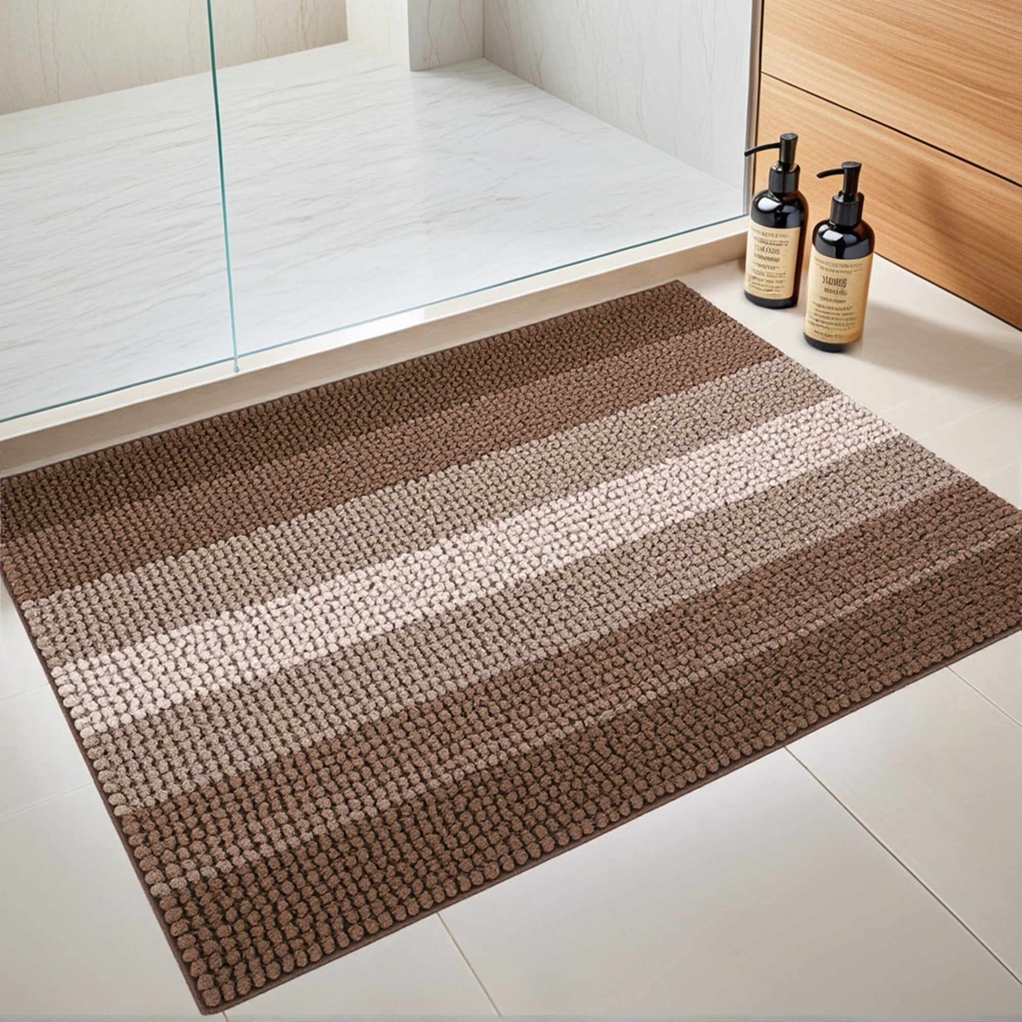 Unique Bargains 2 Pcs Striped Mats Non-Slip Bath Carpet Coffee/Purple 16" x 24"