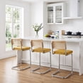 thumbnail image 3 of Zesthouse 26″ Natural Rattan Counter Stools Set of 4, Mid Century Modern Bar Stools with Cane Back & Chrome Legs, Cantilevered Design, Upholstered Velvet Barstools for Kitchen Island, Yellow, 3 of 11