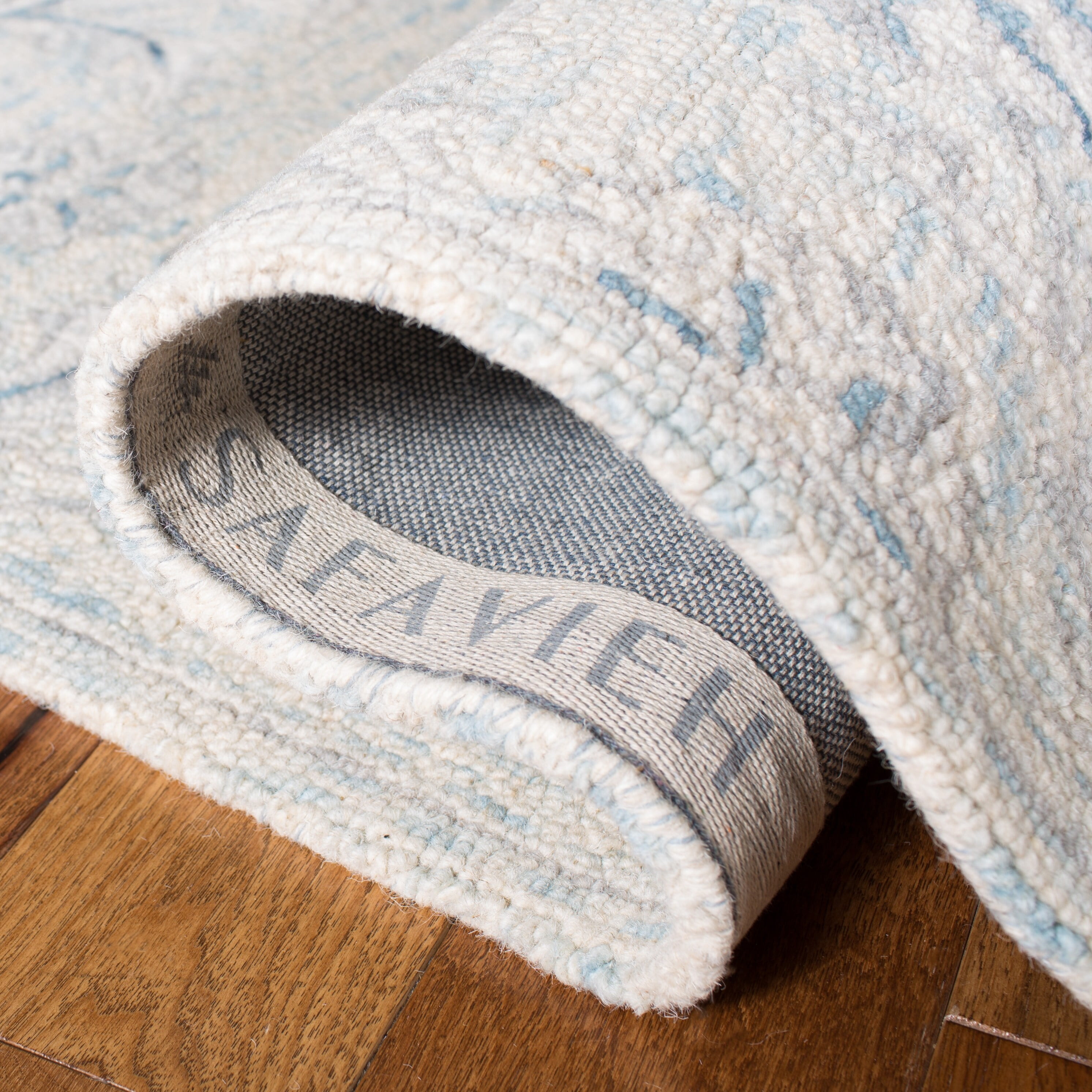 SAFAVIEH Micro-Loop Carl Floral Overdyed Wool Runner Rug, Light Blue/Ivory, 2'3" x 7'