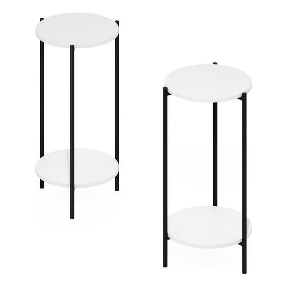 Pemberly Row 2-Tier Modern Tall Round Side End Table with Sturdy White/Black