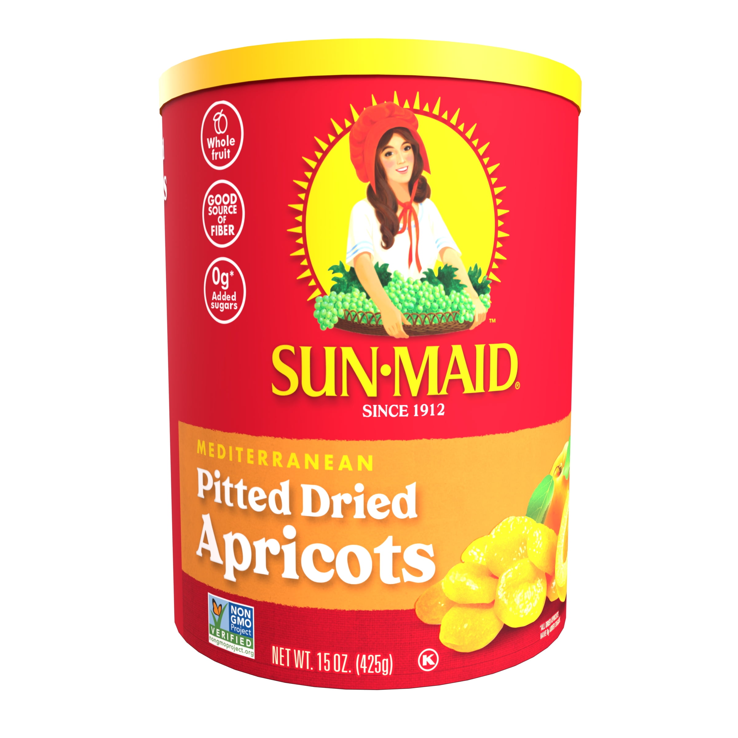 SunMaid Mediterranean Apricots, Dried Whole Fruit, 15 oz Canister