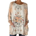 thumbnail image 1 of Mujeres Manga Larga Tops Casual Vintage Impreso Cuello Redondo Blusa Suelta con Bolsillos, Tops de Color Sólido para las Mujeres Suaves, 1 of 7