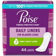 Poise Daily Incontinence Panty Liners, 2 Drop, Very Light Absorbency, Long, 44 Count