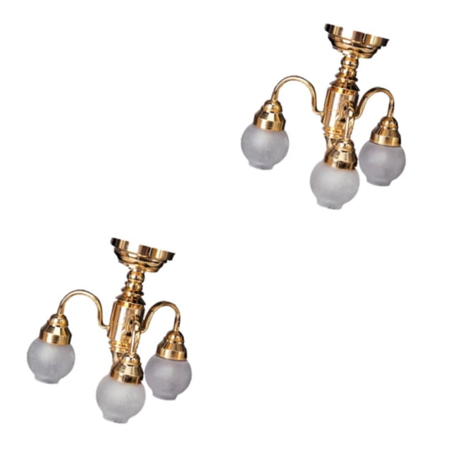 Billuyoard 1/12 Casa de muñecas Candelabro Lámpara de 3 brazos Lámpara de luz de techo con pantalla de vidrio LED Type1 NO1