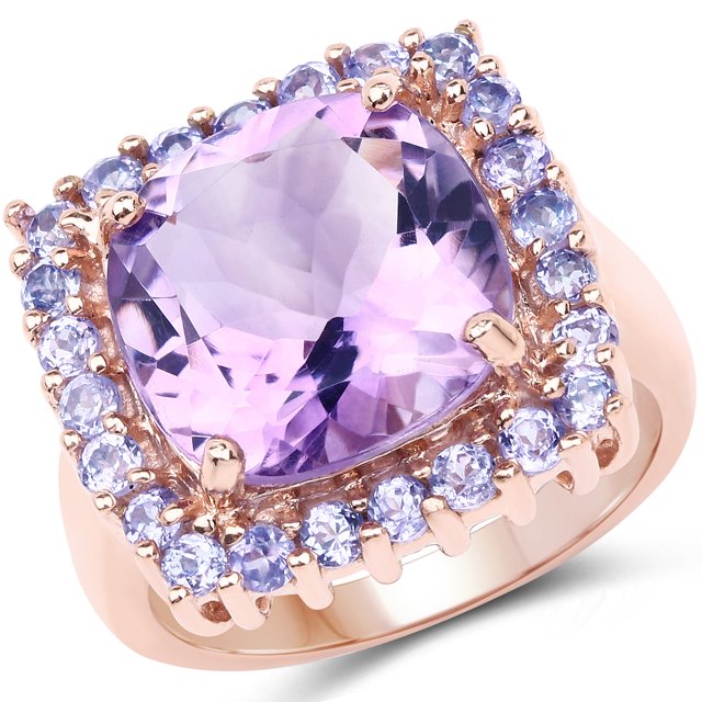 14K Rose Gold Plated 6.53 Carat Genuine Amethyst and Tanzanite Brass Ring QJ Model
