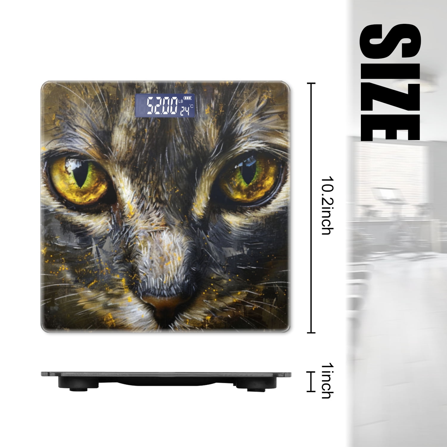 High Precision Body Weight Scale Smart Bathroom Scales with Large LCD Display(400lbs),Decorative for Bedroom-Cat With Glowing Yellow Eye
