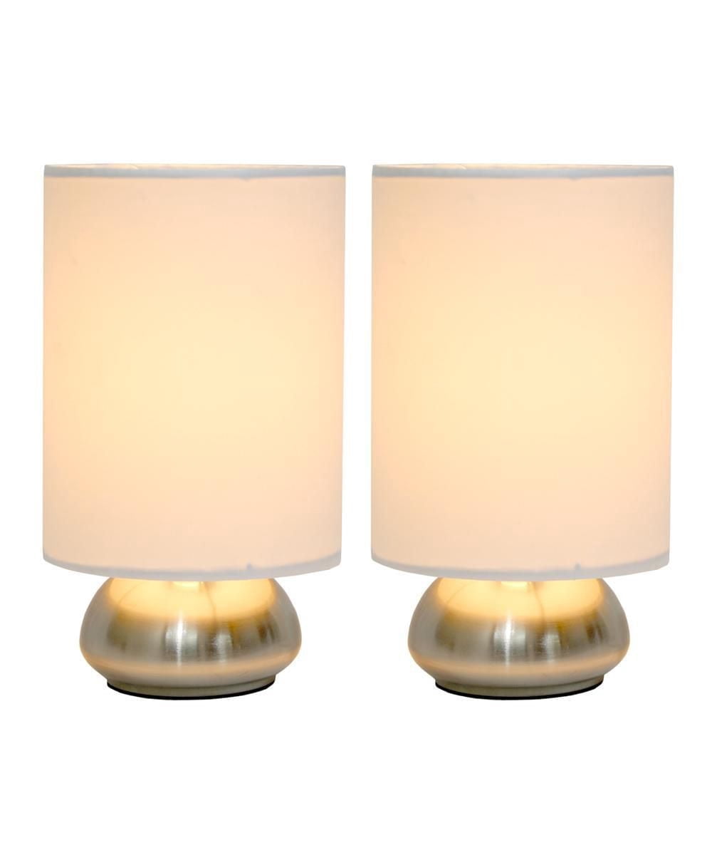 Simple Designs Gemini 2 Pack Mini Touch Lamp with Brushed Nickel Base and Ivy Fabric Shades