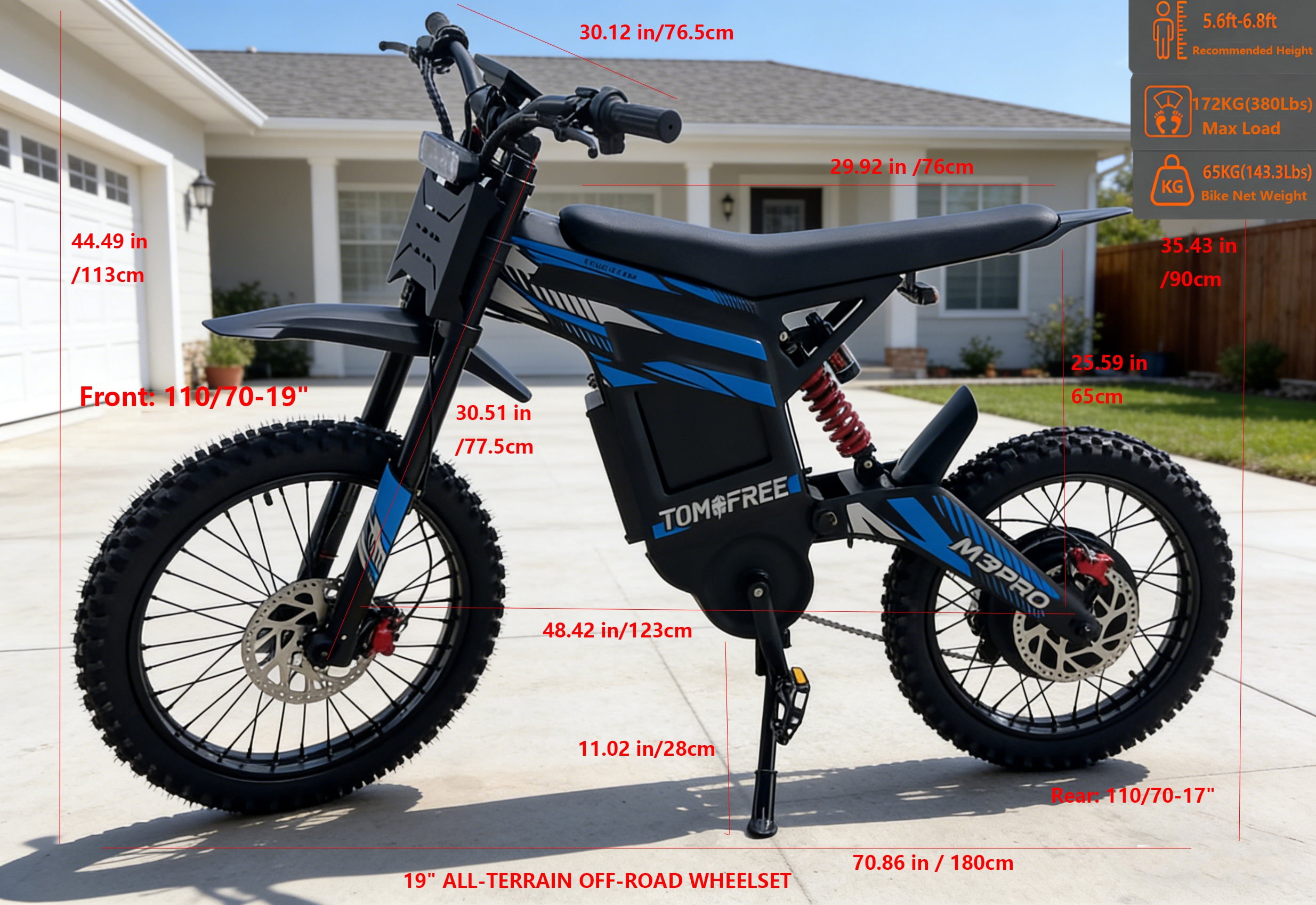 Electric Dirt Bike, Peak 6500W Motor, Max 50MPH/80Miles Electric Motorcycle for Adults, 72V/30AH Electric Bike, 4-Piston Hydraulic Disc Brakes, 5A Fast Charging 19'' Off-Road Tire for All Terrain