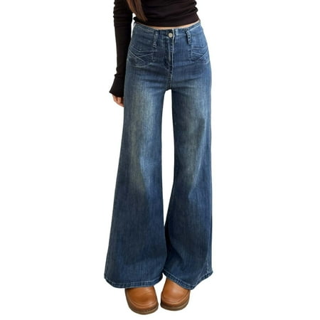 sususu Women s High Waisted Wide Leg Denim Pants Comfortable Stretch Straight Trousers For Casual Daily Wear And Outings Blue XXXXXL