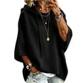thumbnail image 3 of Textilo Womens Hoodies 3/4 Batwing Sleeve Drawstring Hoodies Hooded Solid Color Pullover Tops Loose Fit Y2k Lightweight 2026 Fall Winter Clothes,Black XL, 3 of 6