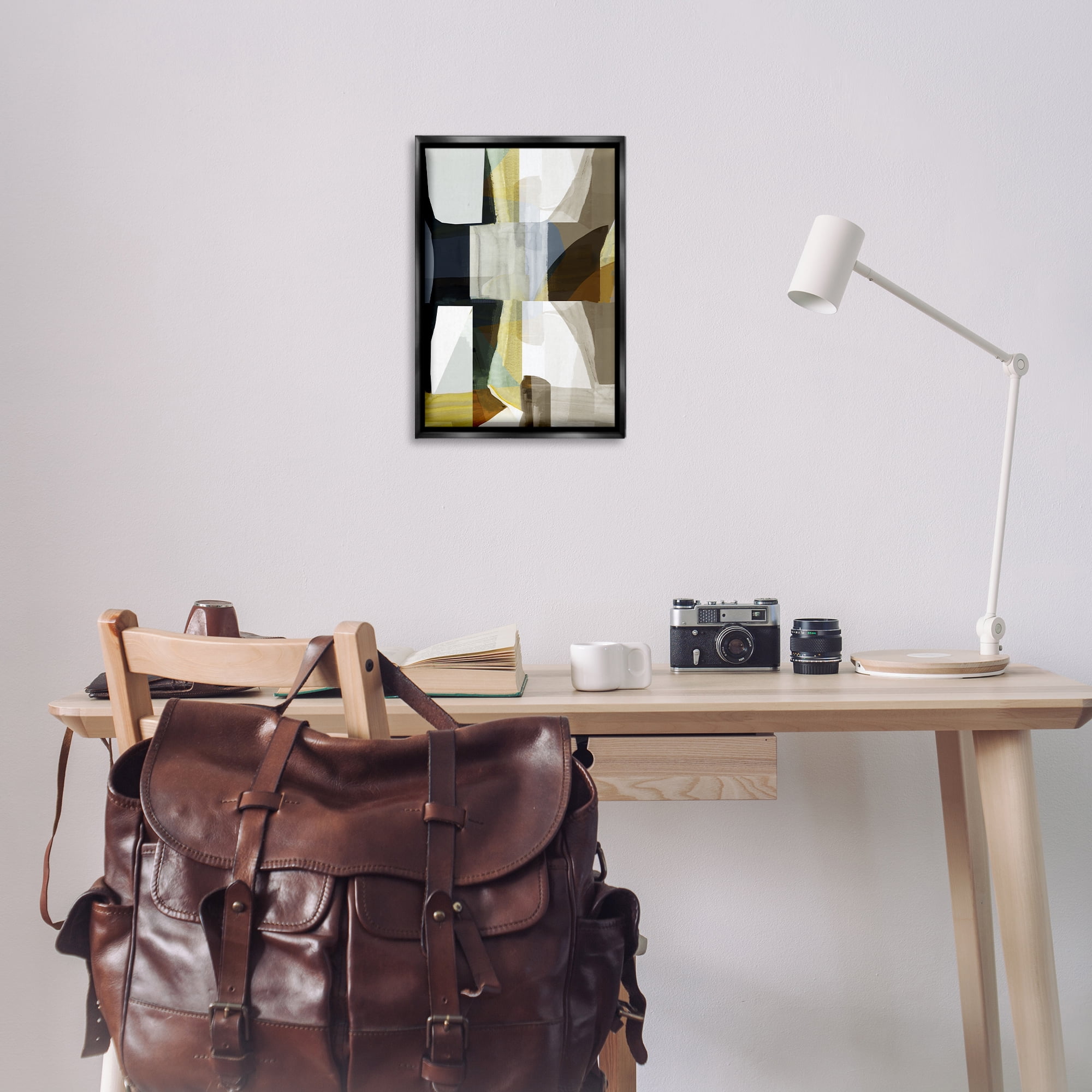 Stupell Industries Geometric with White Blocks Abstract Painting Black Floater Framed Canvas Art Print Wall Art, 17 x 25