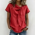 thumbnail image 2 of LEKODE Womens Linen Blouses Short Sleeve Tunic Tops for Women Solid Summer Tops Hippie Clothes Hawaiian Shirts Lightweight Linen Blouses Loose Fit Tee Tops Red M, 2 of 4
