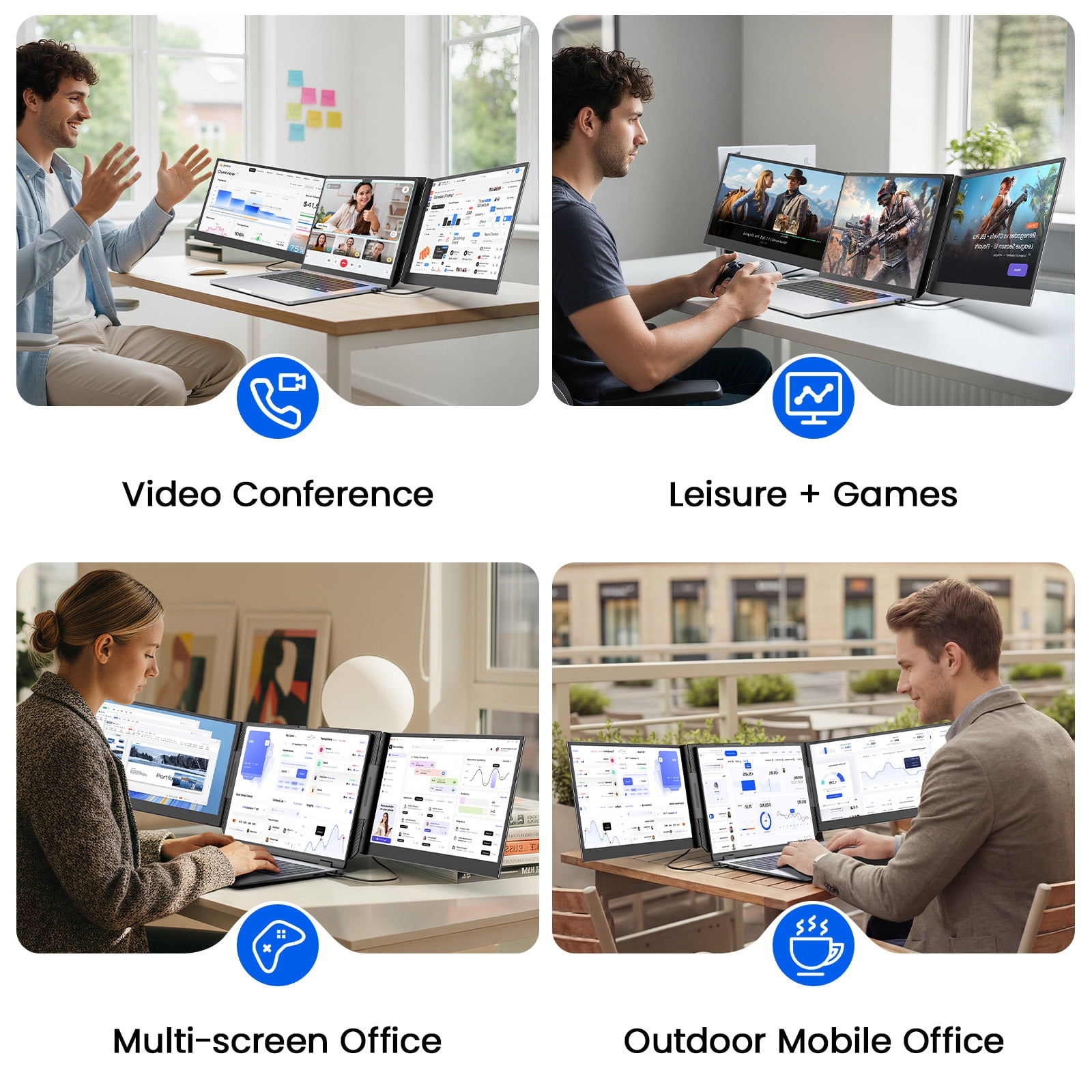 Tlscon One Cable Laptop Screen Extender, 15.6” Ultra-Slim Laptop Screen Extender Monitor Portable, 1080P IPS Display, USB-C/USB-A Connection, Travel Monitor for 13–17.3" Laptops, MacOS/Wins/Android