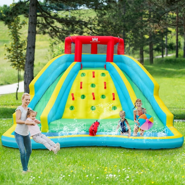 Costway Parque de Agua Inflable con 2 Toboganes Piscina de Chapoteo y Pared de Escalada para Niños 452 x 362 x 228 cm