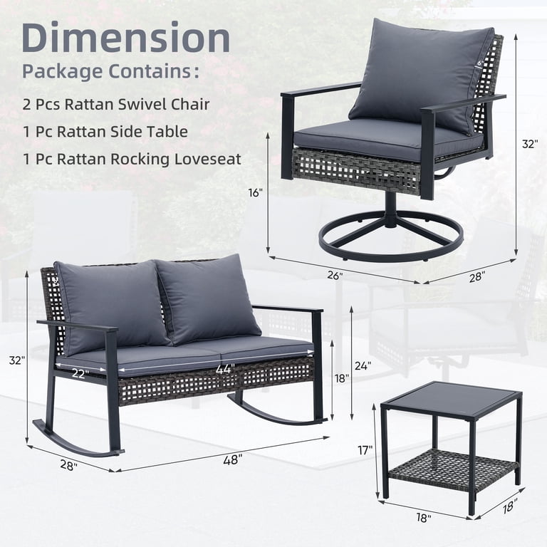 Ainfox 4-Piece Wicker Patio Set with Loveseat, Gray photo 4