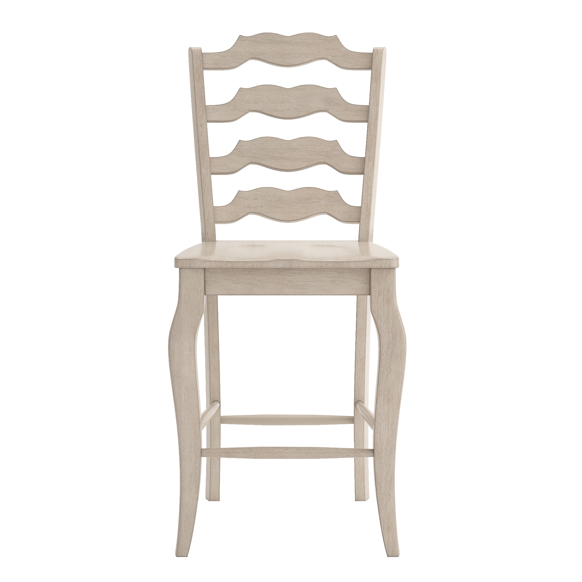 Weston Home Farmhouse Vintage French Ladder Back Solid Wood Counter Height Chair, Set of 2, Antique White