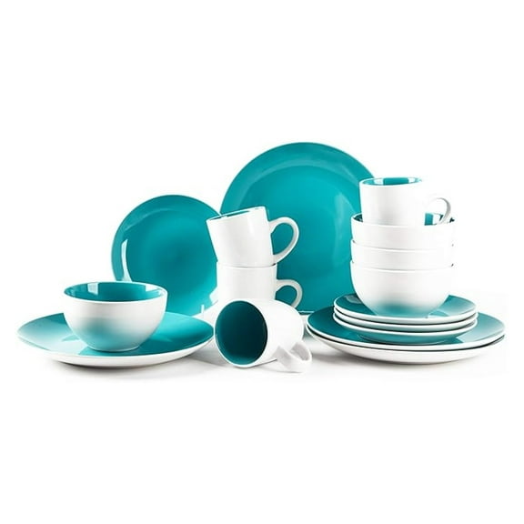 Stoneware Dinnerware Set, 16pc Turquoise Coupe - Service for 4