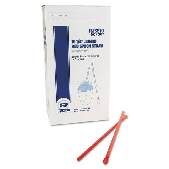 AmerCareRoyal RJSS10 10.25 in. Plastic Jumbo Spoon Straw - Red (5400/Carton)