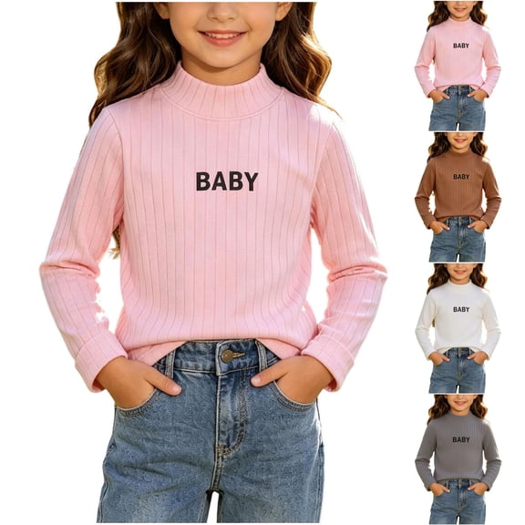 Bixock Toddler Girls Long Sleeve Shirts,Kids Crewneck Pullover Tops Solid Color Ribbed Dralon Knit Layering Top Girls Stretch Warm Shirt for Winter Daily Wear Girls Clothings