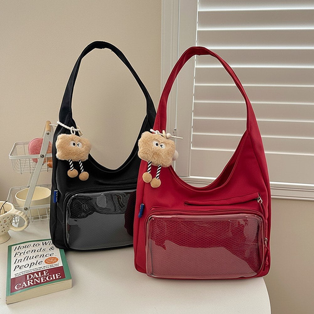 Jiibva Kawaii Ita Bag Shoulder Bag for Women Large Capacity Tote Bag Clear Window Anime Pin Display Messenger Bag Handbags Purse