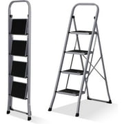 F2C 4 Step Ladder, Folding Step Stool with Wide Anti-Slip Pedals & Handgrip, Portable Lightweight Ladder Anti-Slip Pedal for Home, Kitchen, Office, Sturdy Temporary Storage Shelf Rack