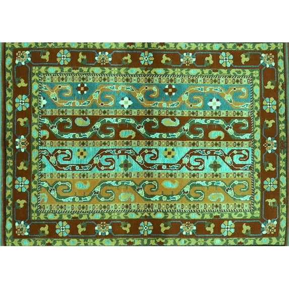 Ahgly Company Machine Washable Indoor Rectangle Abstract Turquoise Blue Contemporary Area Rugs, 6' x 9'