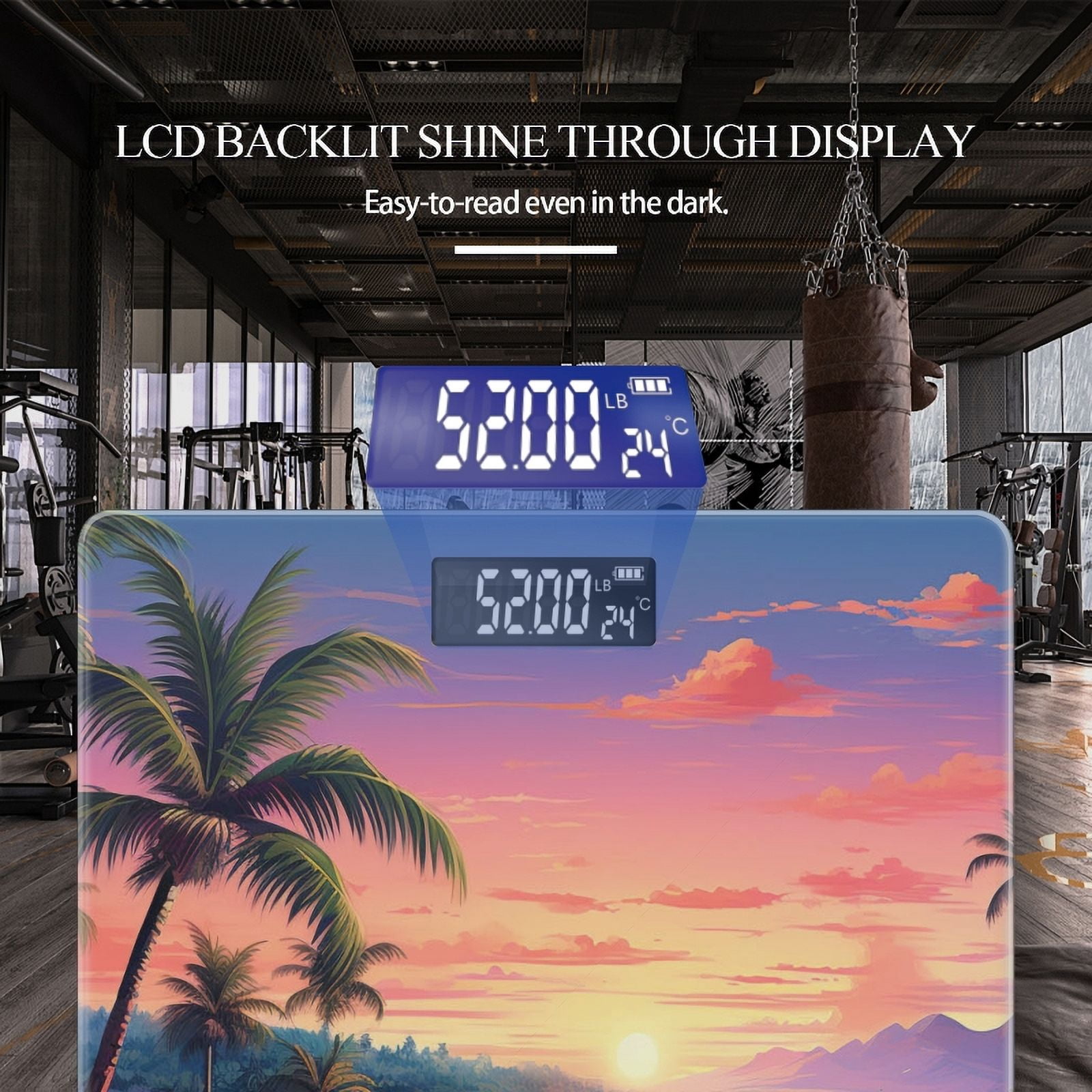 High Precision Body Weight Scale Smart Bathroom Scales with Large LCD Display(400lbs),Decorative for Bedroom-Beautiful Tropical Beach With Palm Trees And The Sun Setting