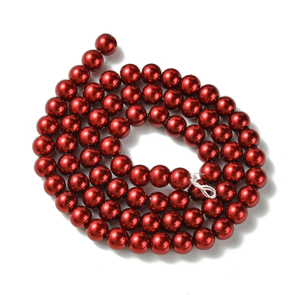 20 strand Eco-Friendly Dyed Glass Pearl Round Beads Strands Grade A Cotton Cord Threaded Crimson 6mm Hole: 1.2~1.5mm 72pcs/strand 15 inch