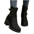 thumbnail image 6 of Wowcloth Fashion Casual Mid-Calf Boots for Women – Adjustable Buckle & Zipper Design, Round Toe with Chunky Heel for Trendy Autumn Winter Casual Wear, 6 of 9