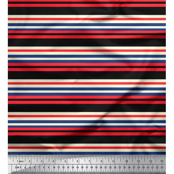 Soimoi Cotton Duck Fabric Horizontal Stripe Decor Fabric Printed Yard 42 Inch Wide
