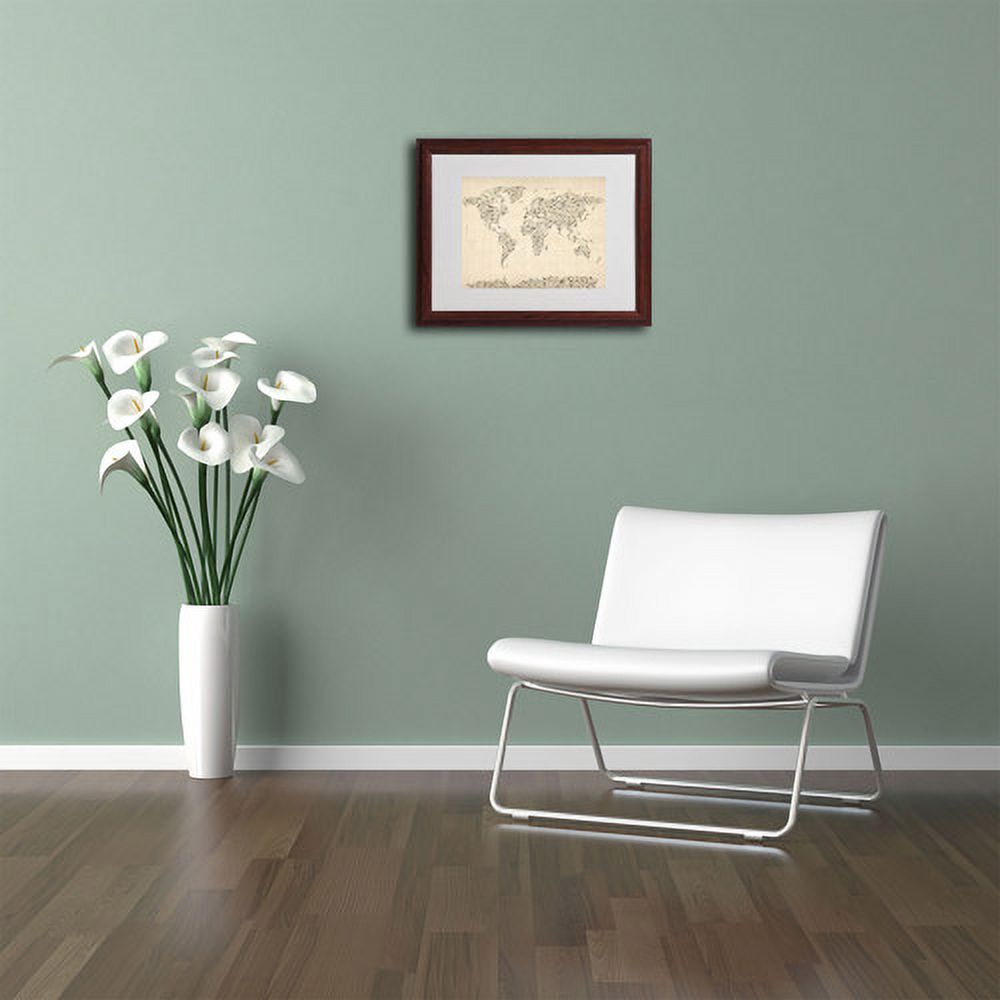 Trademark Art 'World Map - Music Notes' Matted Framed Art by Michael Tompsett