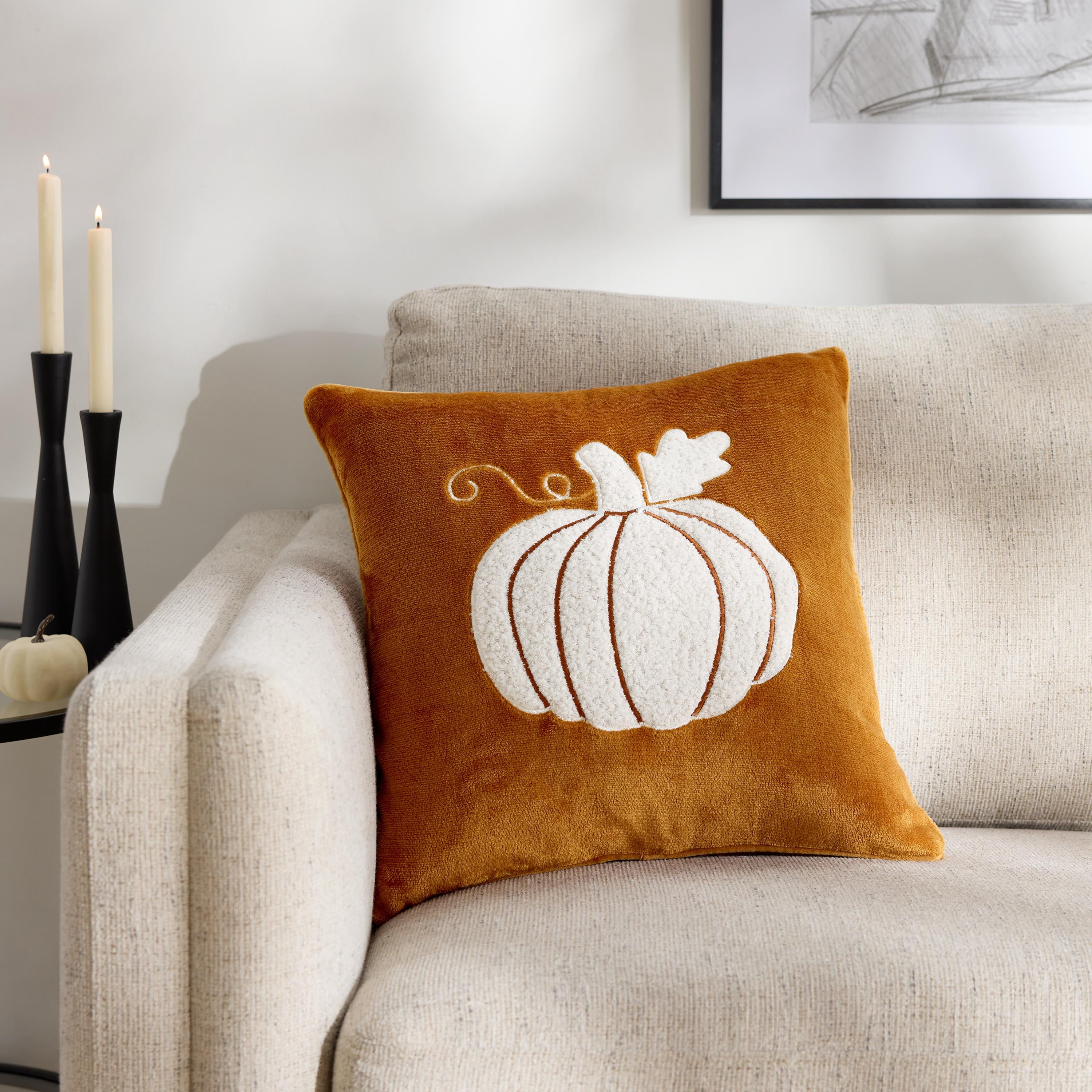 Way To Celebrate 18 in x 18 in Applique Pumpkin Decorative Pillow