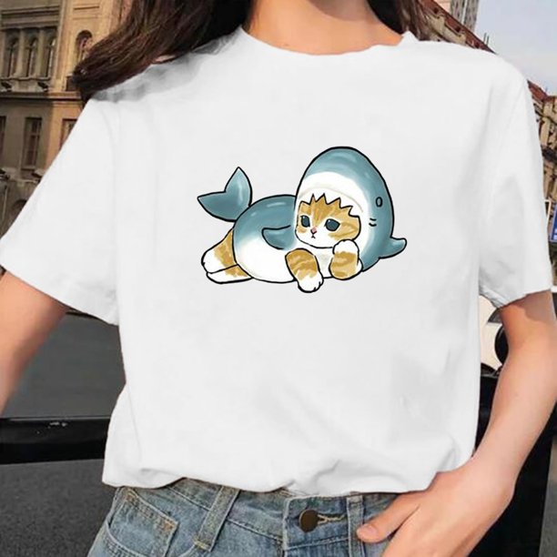 ICHUANYI Clearance Women's Cute Print Short Sleeve Round Neck Hedging Casual WhiteT Shirt Top(White , XXL) ICHUANYI WER2023081116907